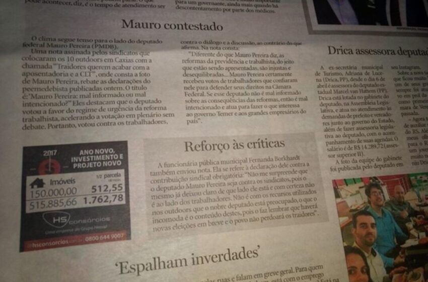  Mídia repercute críticas ao deputado Mauro Pereira