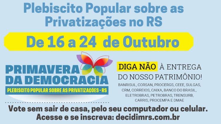 Votação do Plebiscito Popular sobre Privatizações no RS começa neste sábado